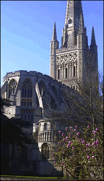 Picturesque view of the rear of Norwich Cathedral
